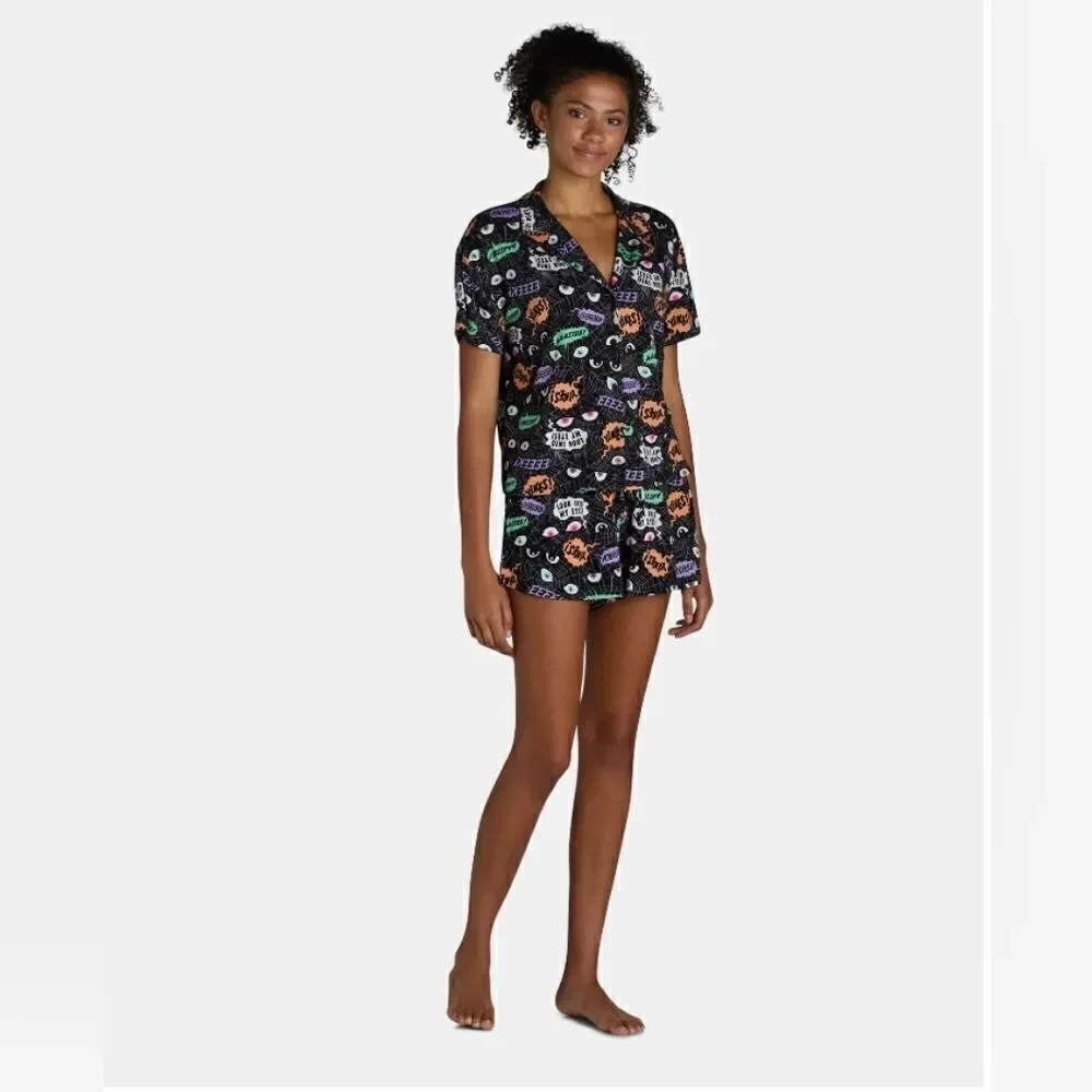 Nwt Halloween Womens Spider Web Print Shorty Pajama Set, Way to Celebrate